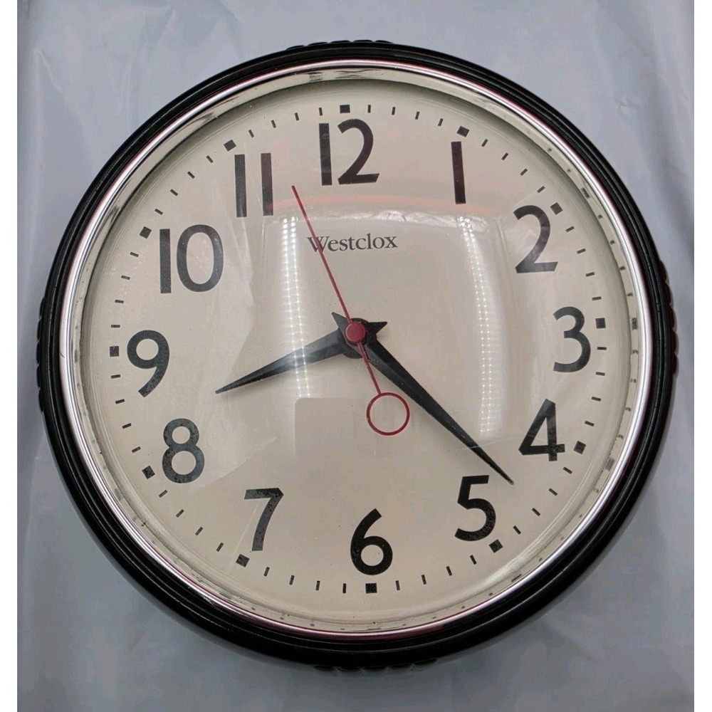 Westclox Wall Clock Home 9in Black Good 50s Retro Silent Quartz Round
